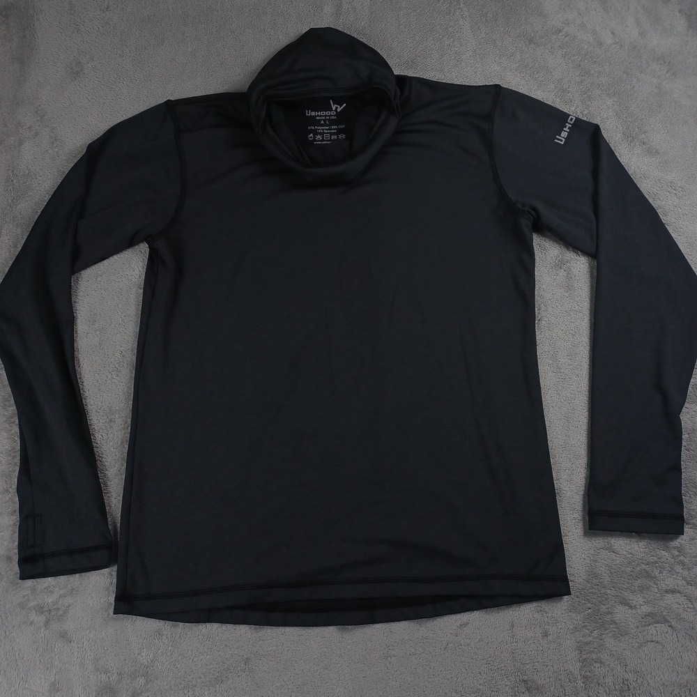 UShood Sweater Mens Large‎ Black Pullover Lightweight Activewear Hooded